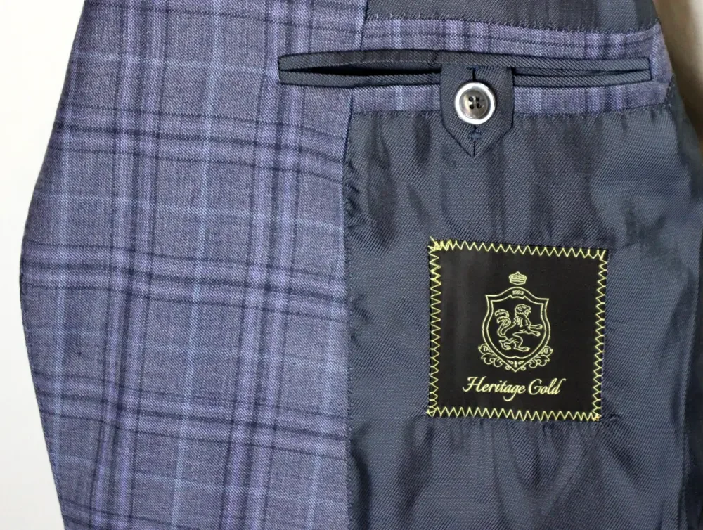 Heritage Sport Coat 46 R Mens Purple Plaid 130s Wool B Fit Two Button Blazer